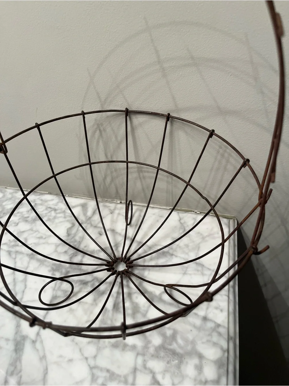 Vintage french style round wire gathering basket.